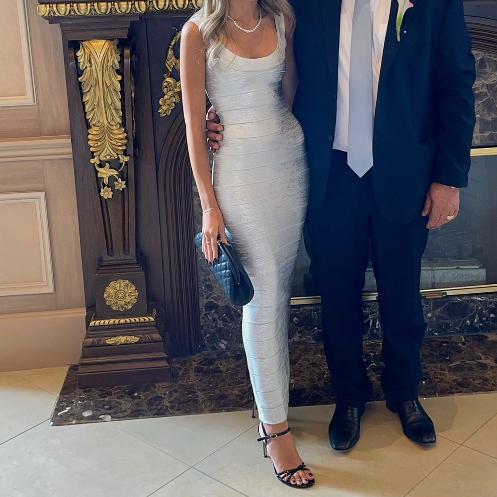 Herve Leger Silver Metallic Dress